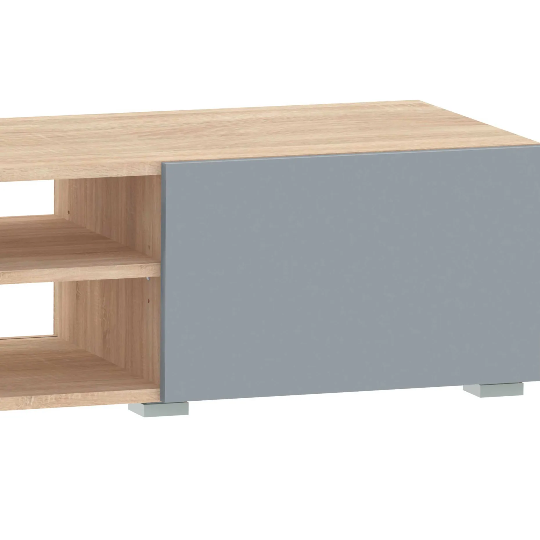 Polka TV-Schrank 140 cm 2 Flügeltüren, 2 offene Fächer - Eiche /Celadon grau