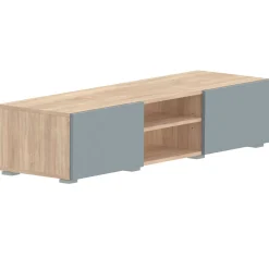Polka TV-Schrank 140 cm 2 Flügeltüren, 2 offene Fächer - Eiche /Celadon grau