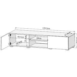 Polka TV-Schrank 140 cm 2 Flügeltüren, 2 offene Fächer - Eiche /Celadon grau