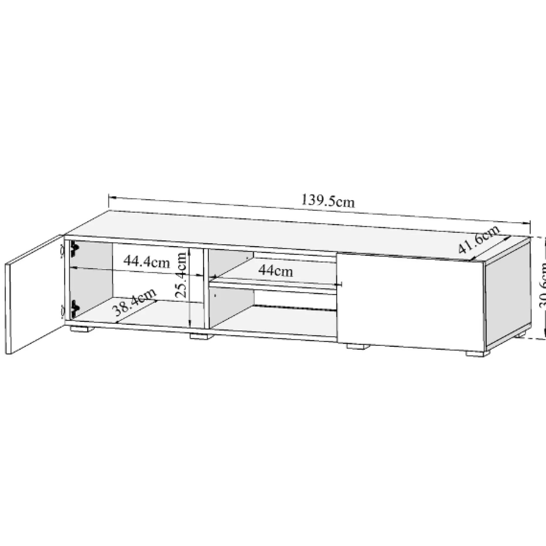 Polka TV-Schrank 140 cm 2 Flügeltüren, 2 offene Fächer - Eiche /Celadon grau
