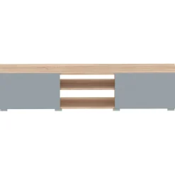 Polka TV-Schrank 140 cm 2 Flügeltüren, 2 offene Fächer - Eiche /Celadon grau