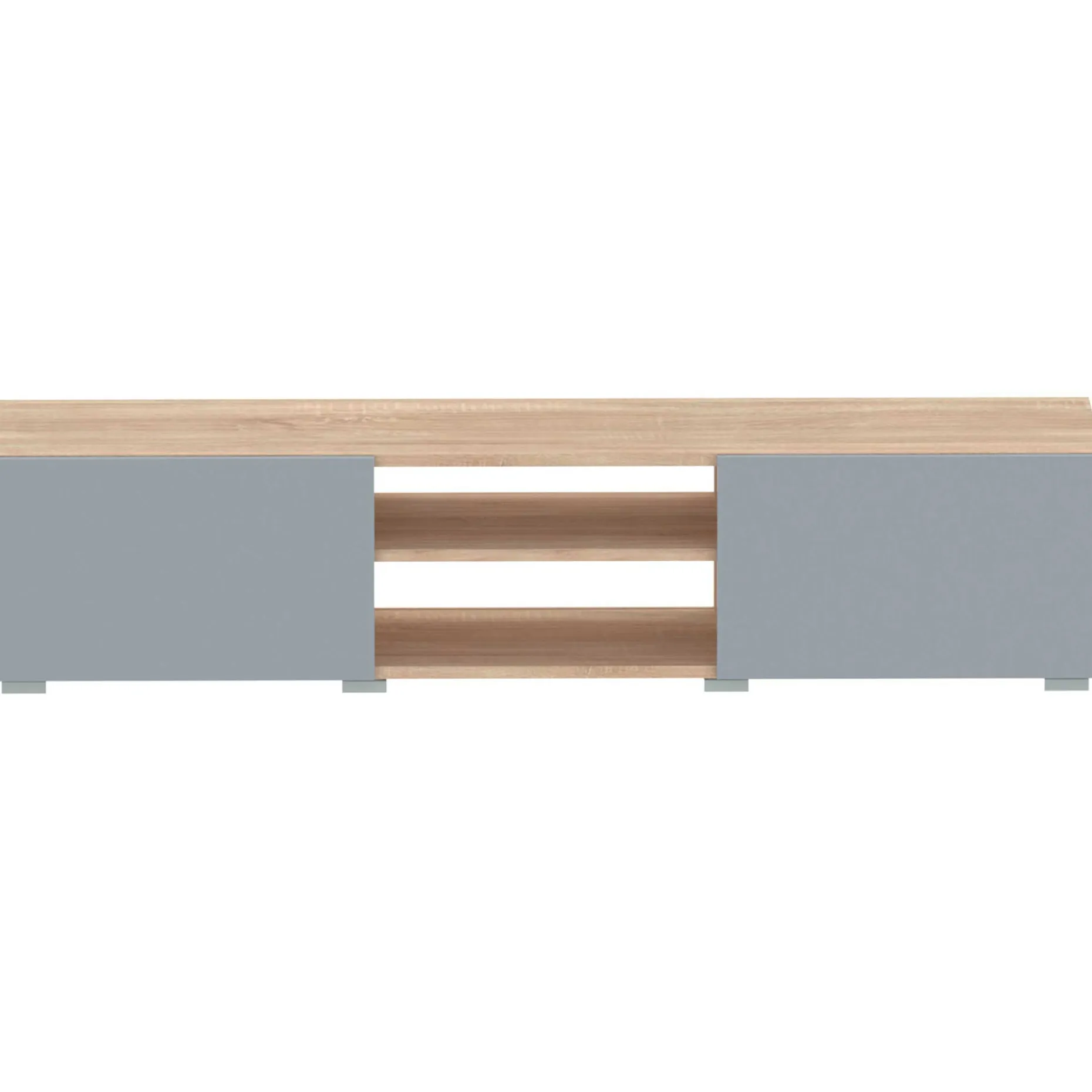 Polka TV-Schrank 140 cm 2 Flügeltüren, 2 offene Fächer - Eiche /Celadon grau