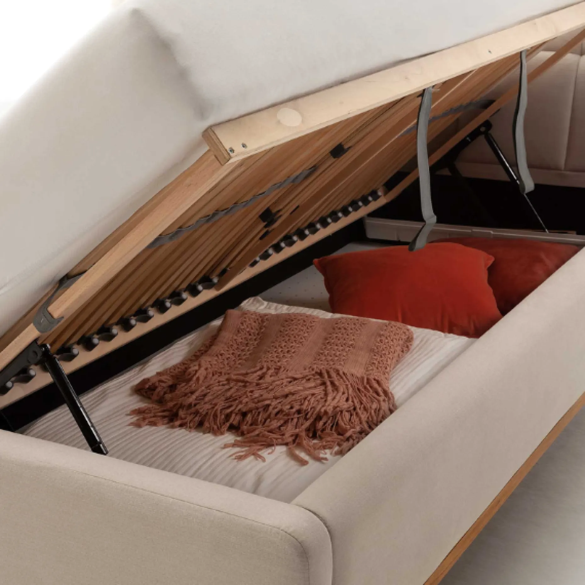 Polsterbett Cézanne 160x200cm mit Stauraum - beige/eiche