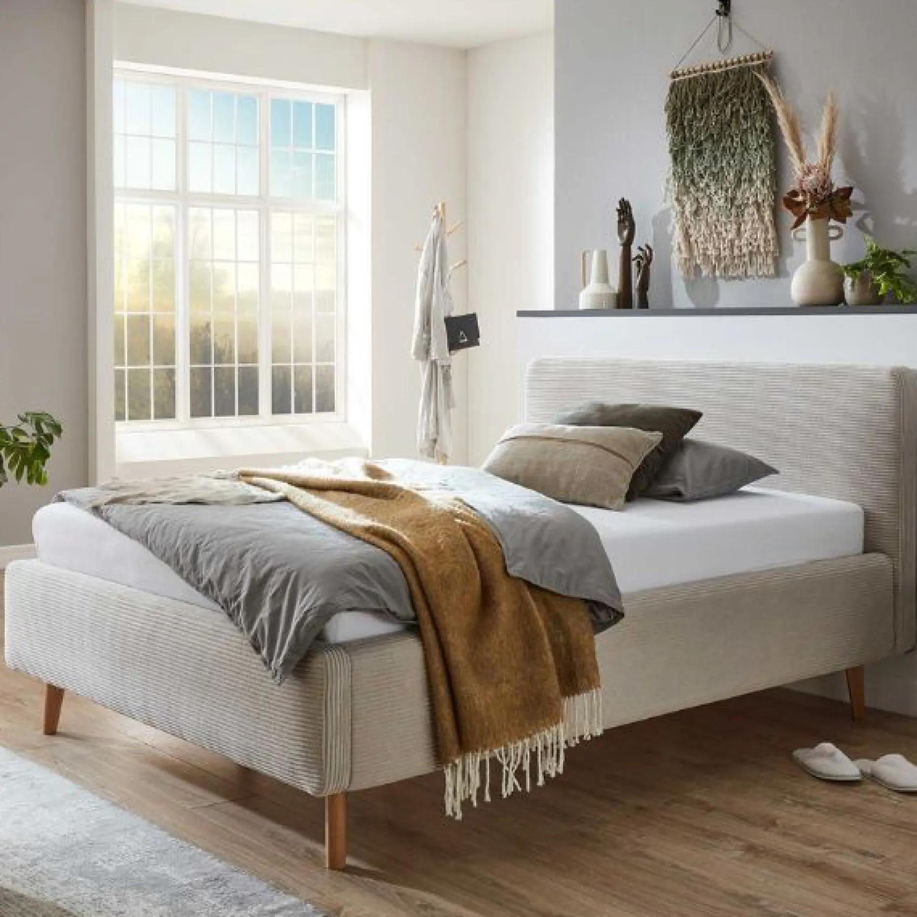 Polsterbett Madras 140x200cm Rippensamt - beige