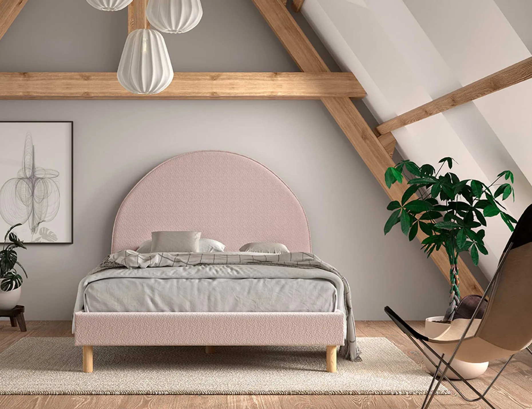 Polsterbett Maeva 140x200cm - rosa Bouclé-Stoff