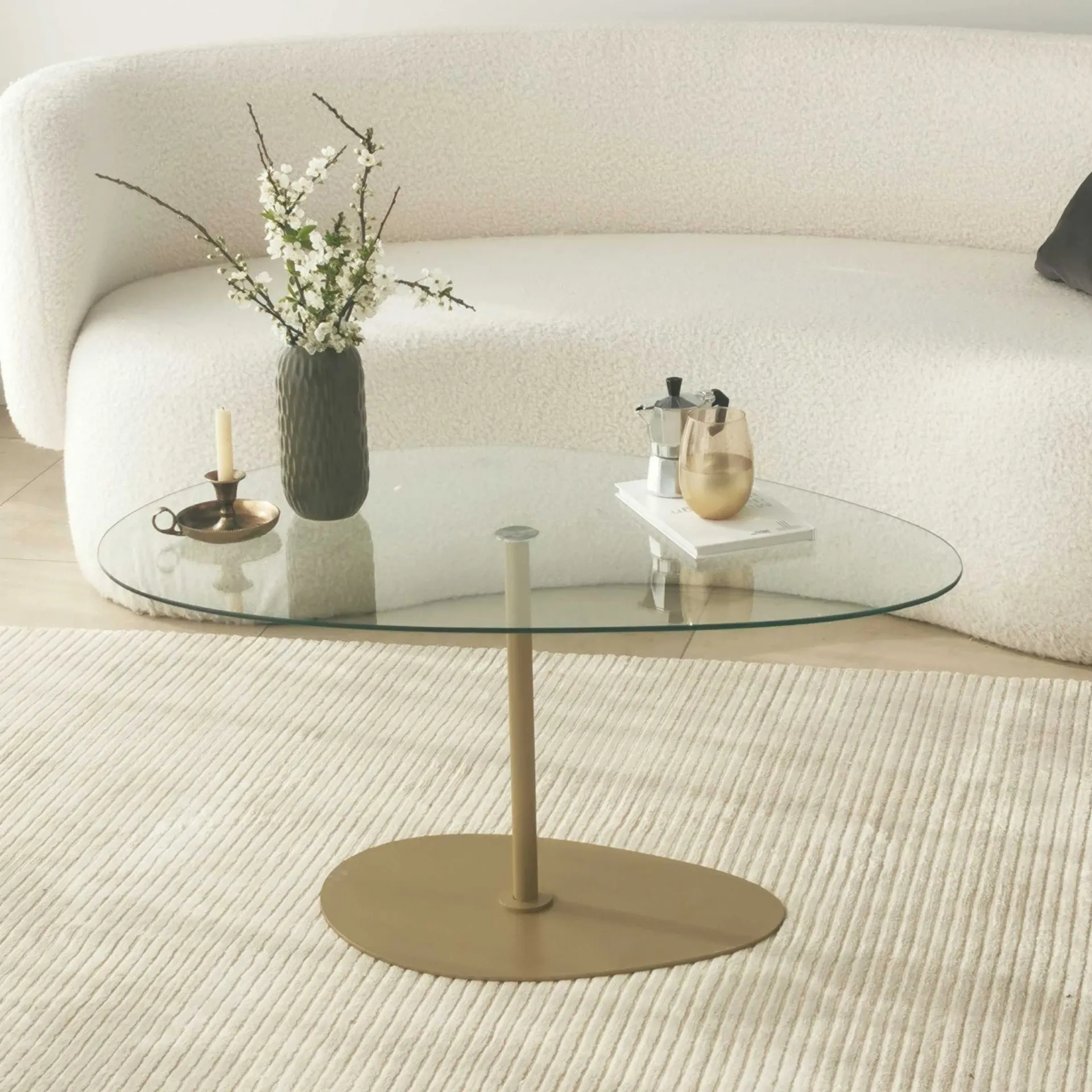 Emob Porto Couchtisch | GEHÄRTETES GLAS | , Gold