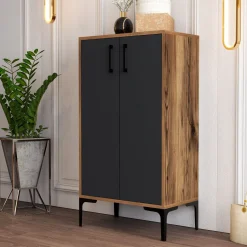 Prag Schuhschrank | 100% MELAMIN | Walnuss, Anthrazit