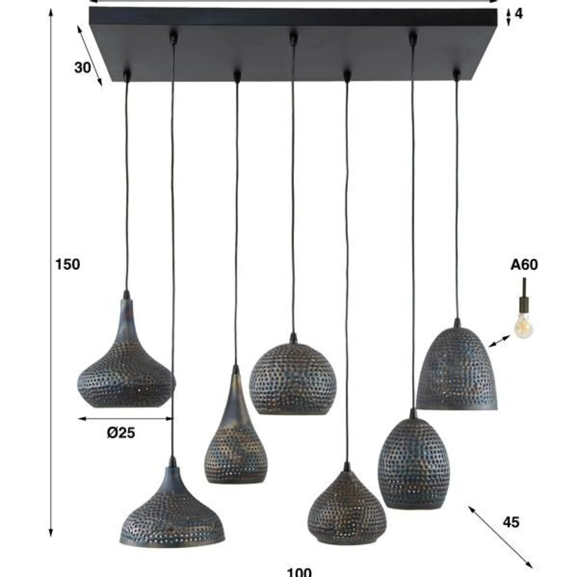 Emob Punchy Hängeleuchte 150 cm--braun