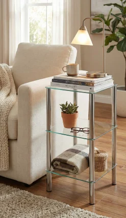 Haku Quadratischer Beistelltisch Bas - 39x39x75 cm - Chromstahl/Sicherheitsglas