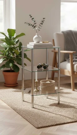 Haku Quadratischer Beistelltisch Bas - 39x39x75 cm - Chromstahl/Sicherheitsglas