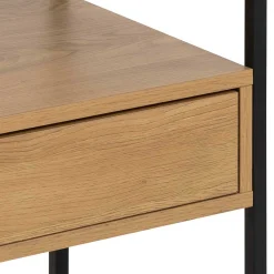 Quadratischer Nachttisch aus roher Eiche, Rauchglas und Stahl