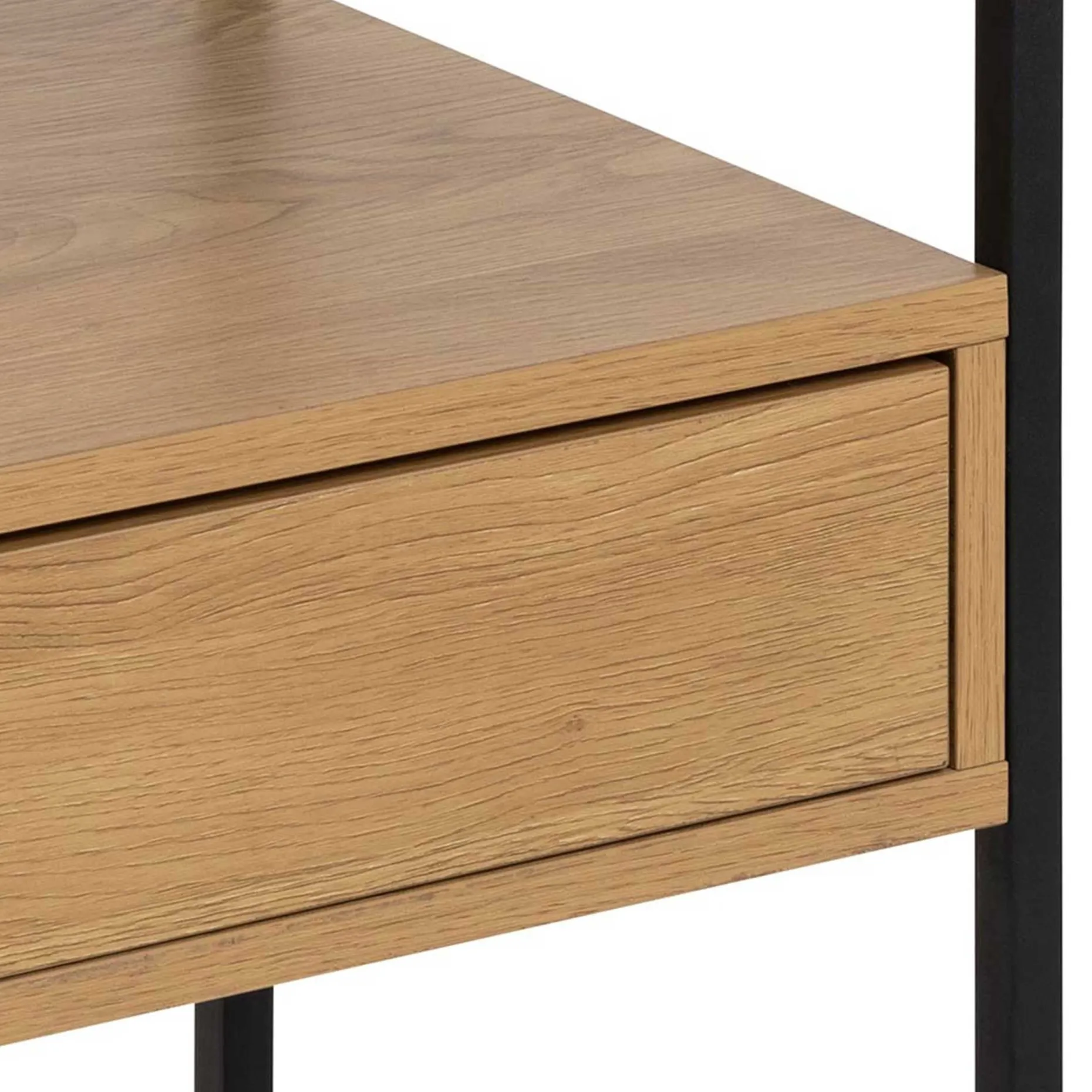 Quadratischer Nachttisch aus roher Eiche, Rauchglas und Stahl