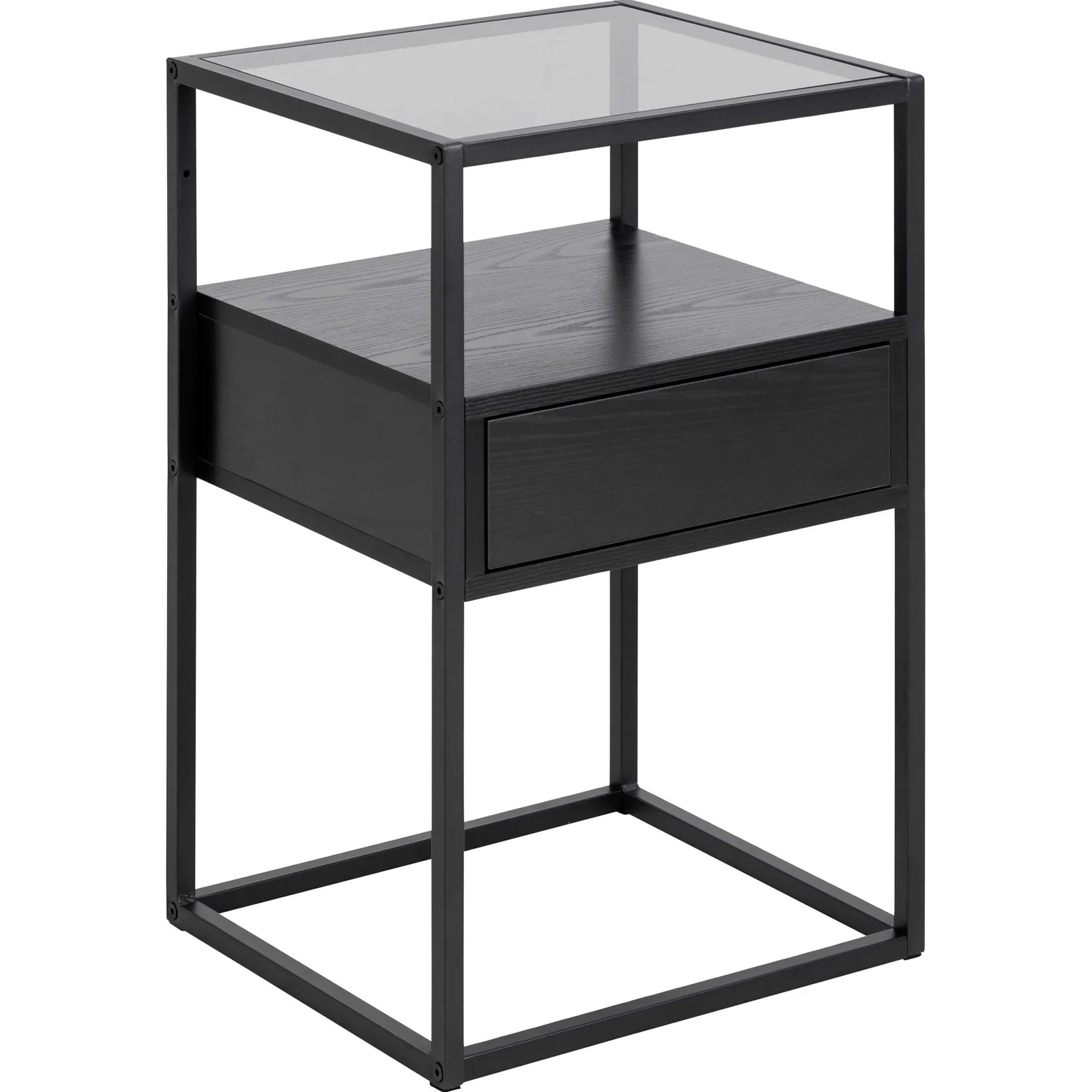 Quadratischer Nachttisch Randolf - 40x35x60 cm - Schwarz
