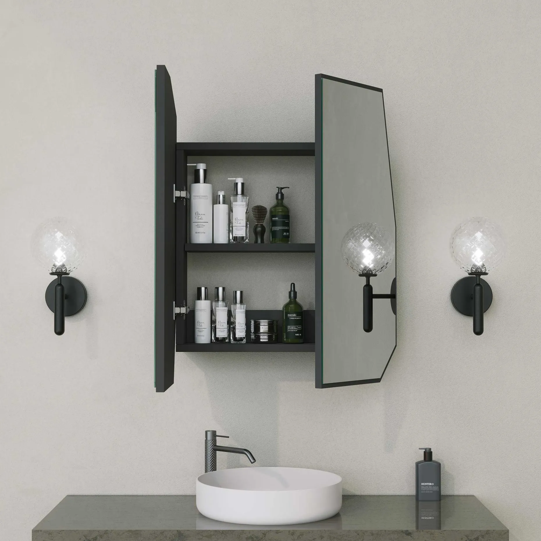Quartz Badezimmerschrank | 100 % MDF | Schwarz