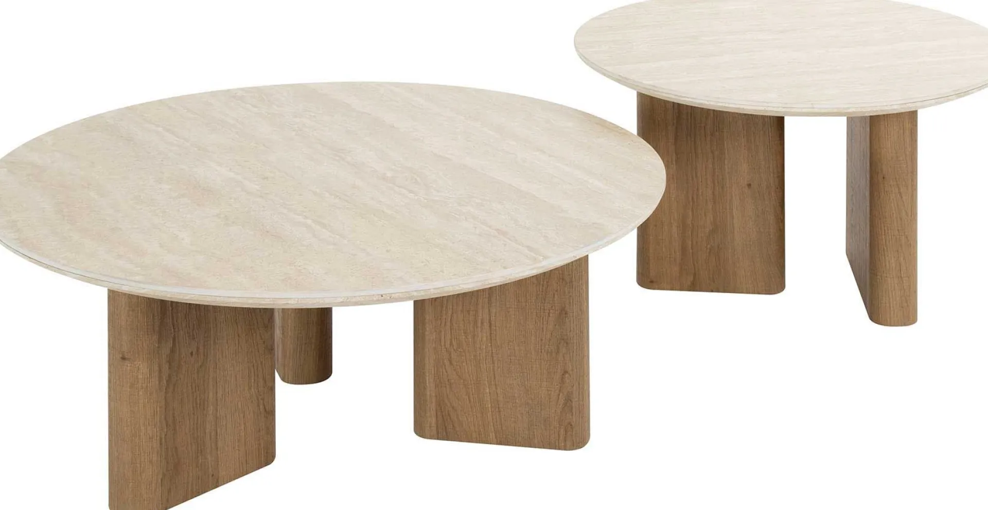 Emob Romano Runder Keramischer Travertin Couchtisch Set/2