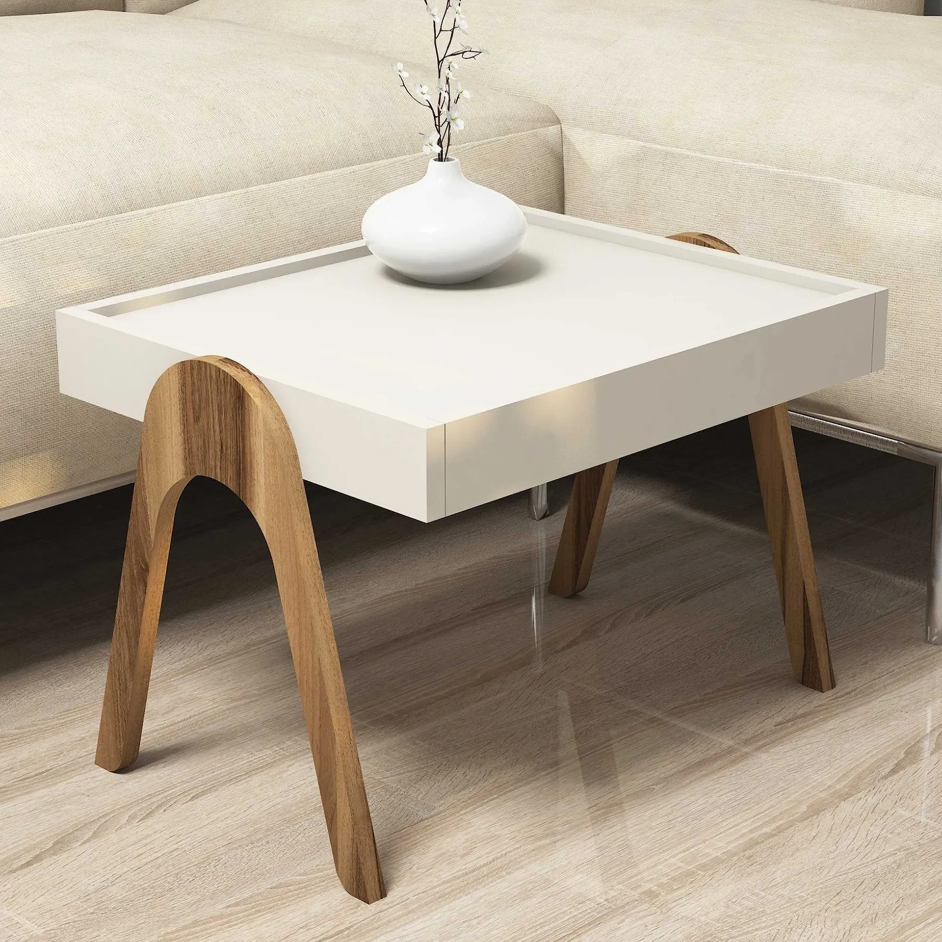 Emob Roma Satztisch (3-teilig) | 100 % MELAMIN | Walnuss, Creme