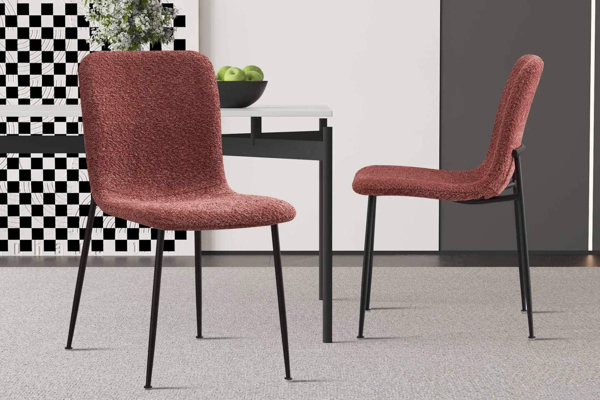 Rousseau Rosa Bouclé Stuhl Alice | Metallbeine | H81.5xB42xT57cm