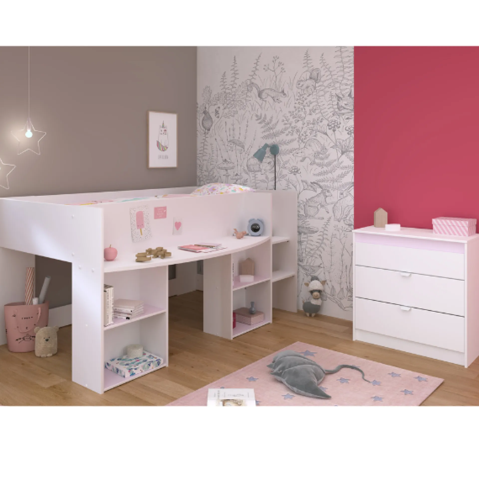 Kinder Parisot Rue-Schlafzimmer-Set | Halbhohe Schlafcouch und Kommode