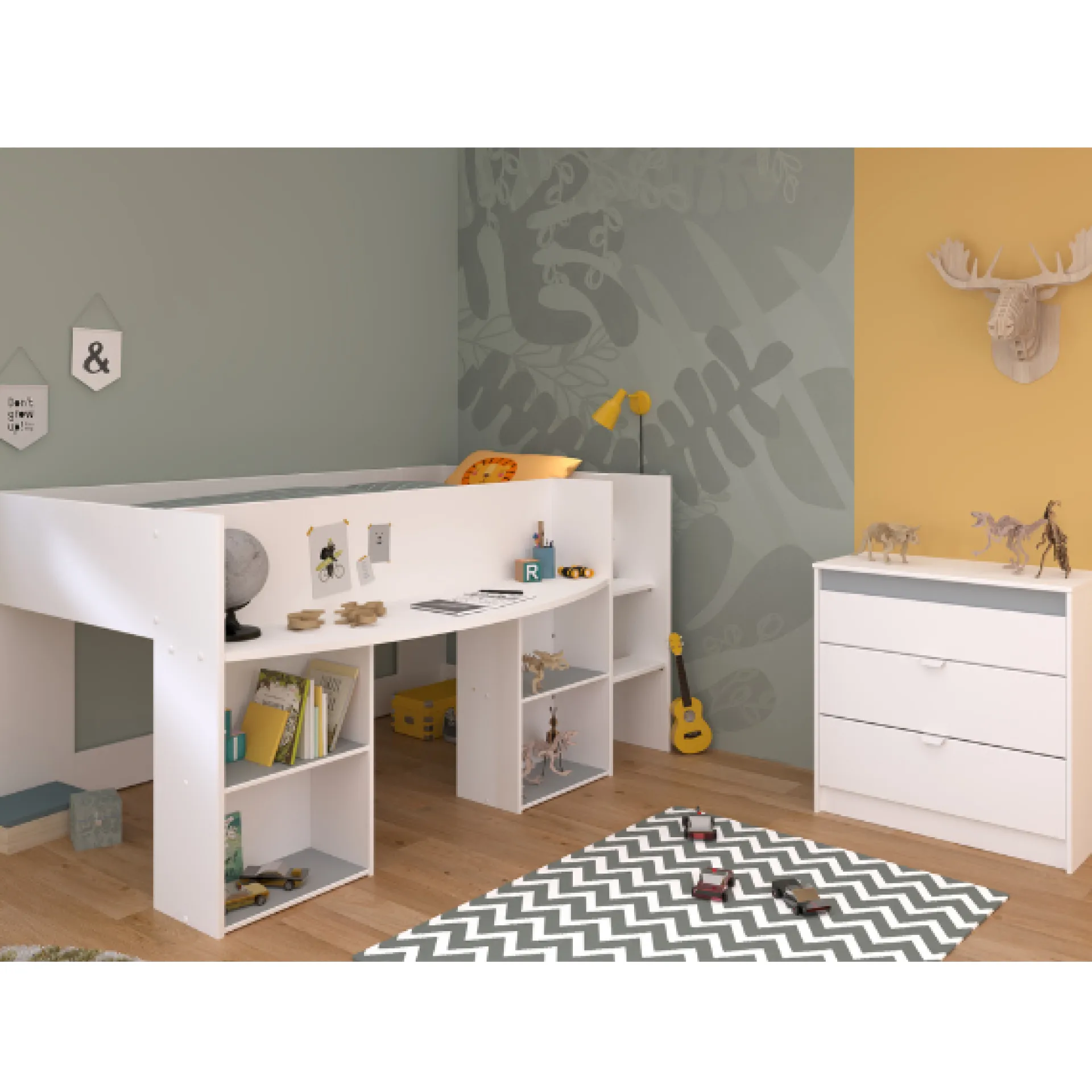 Kinder Parisot Rue-Schlafzimmer-Set | Halbhohe Schlafcouch und Kommode