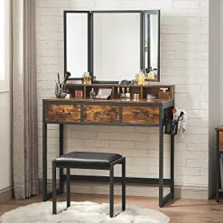 Kinder Vasagle Rustikales Schwarz/ Frisiertisch-Set mit Spiegel und Hocker