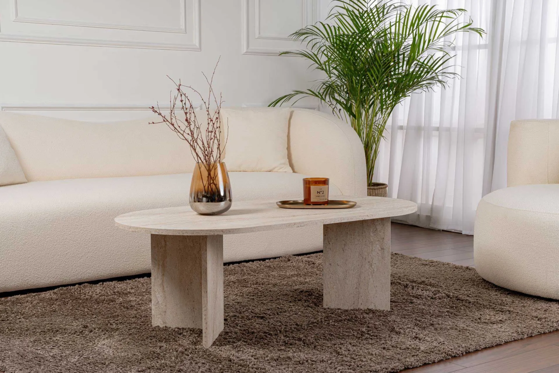 Emob Sable Couchtisch | 100 % MELAMIN | Travertin