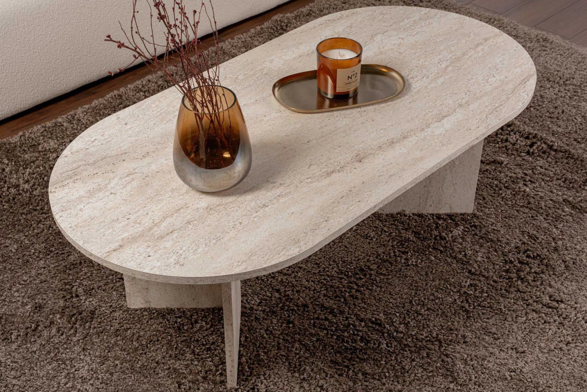 Emob Sable Couchtisch | 100 % MELAMIN | Travertin