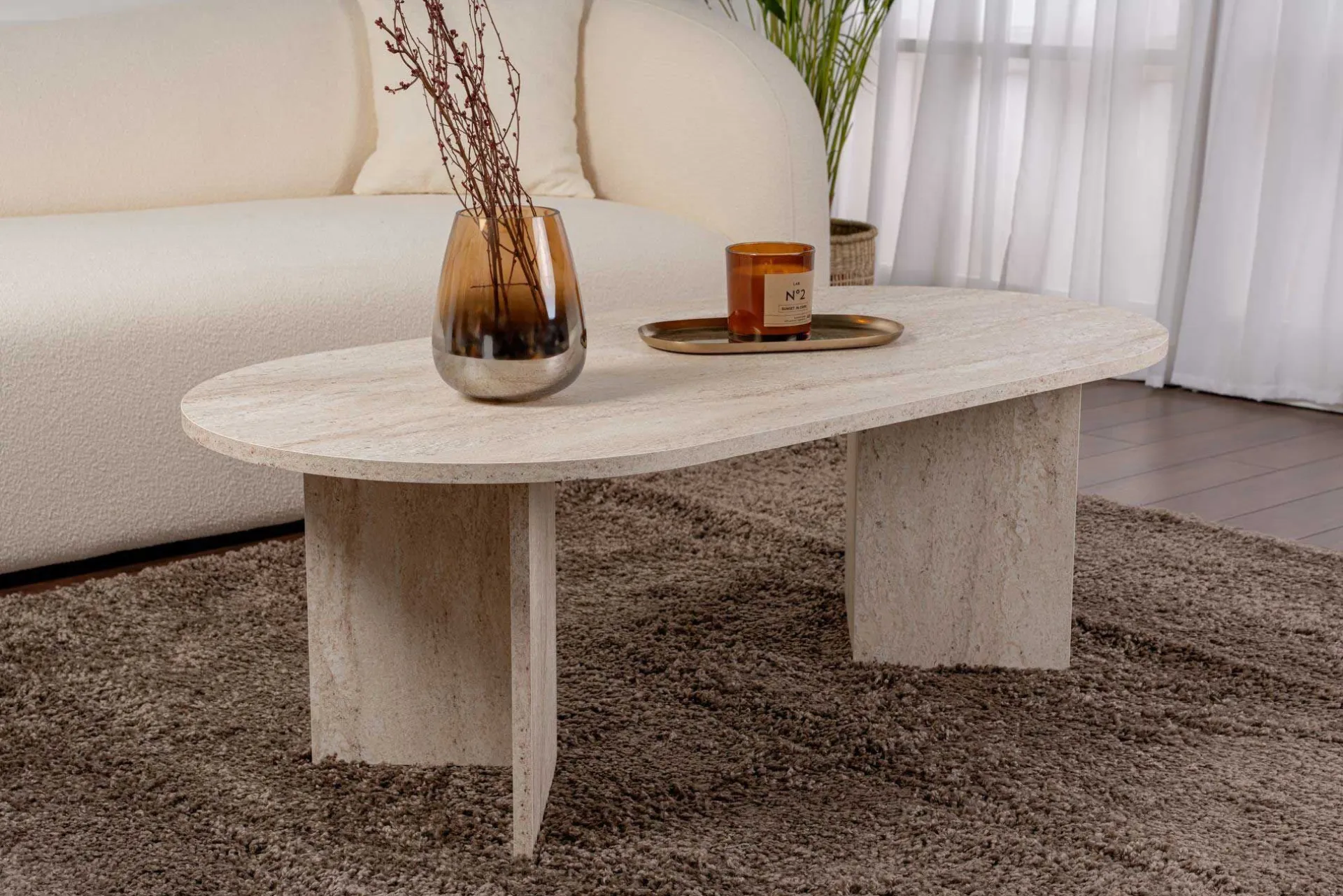 Emob Sable Couchtisch | 100 % MELAMIN | Travertin
