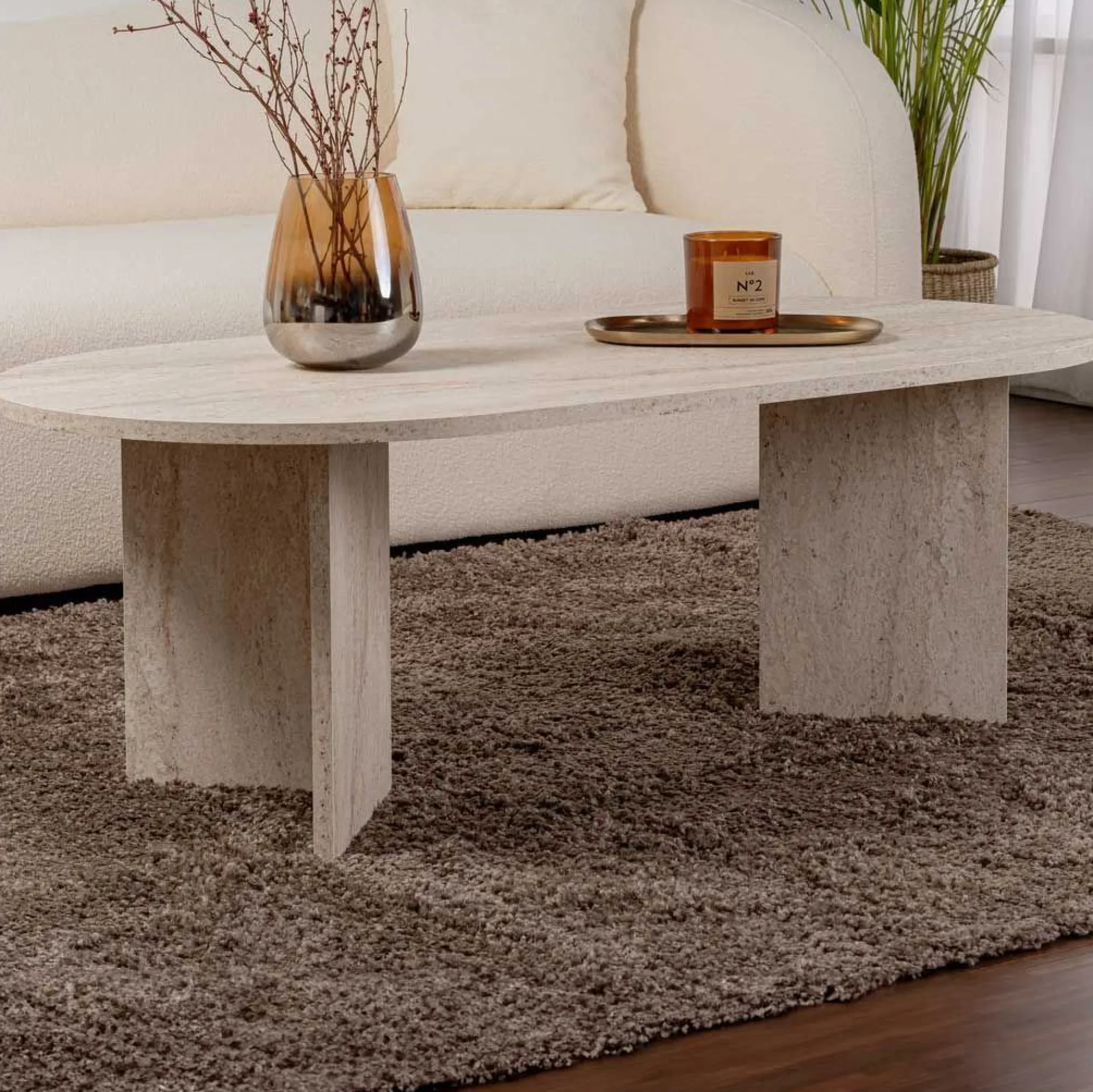 Emob Sable Couchtisch | 100 % MELAMIN | Travertin