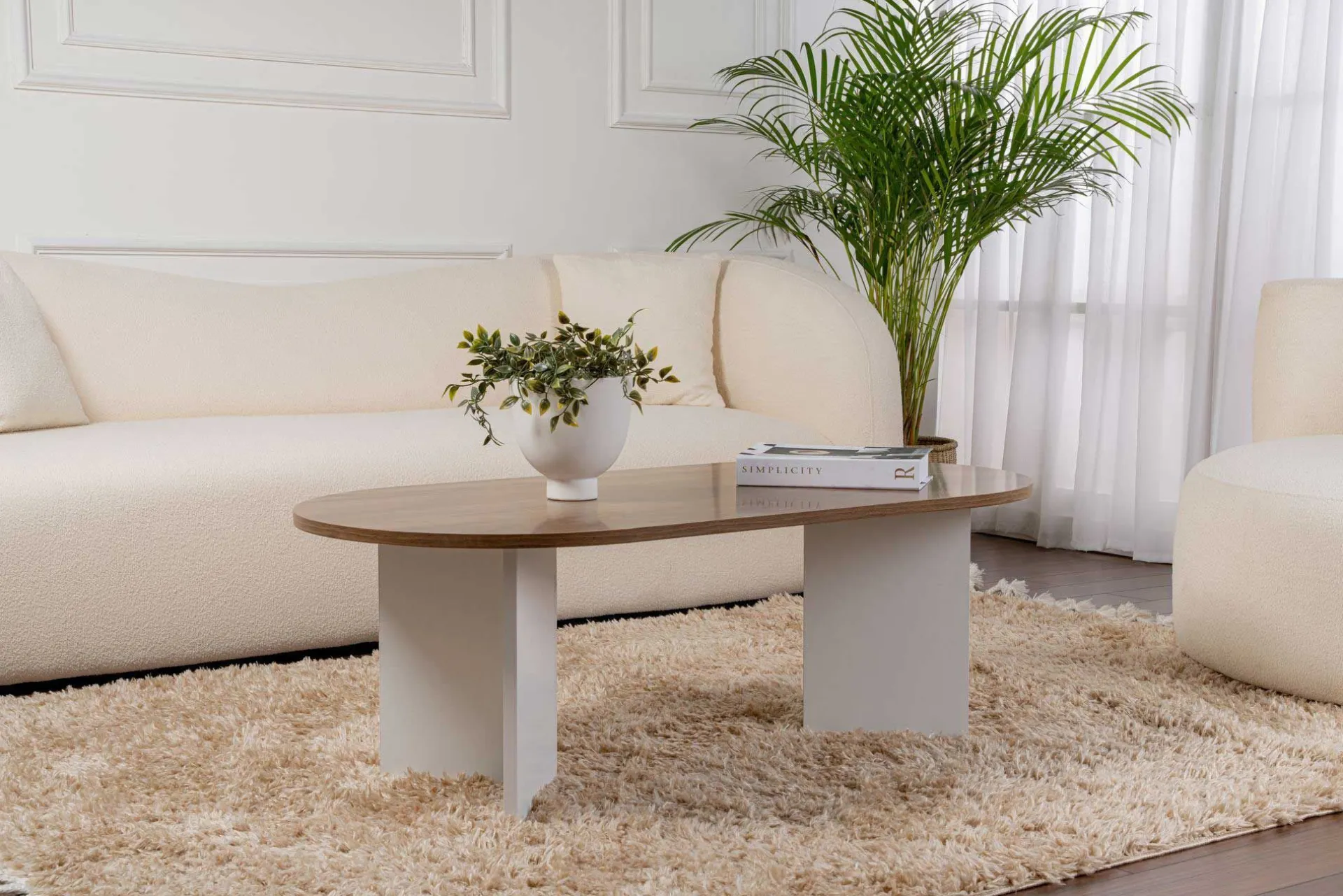 Emob Sable Couchtisch | 100 % MELAMIN | Walnuss, Weiß