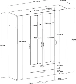 Salvador Kleiderschrank mit Spiegel, 4 Türen und 2 Schubladen - jackson oak