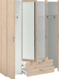 Salvador Kleiderschrank mit Spiegel, 4 Türen und 2 Schubladen - jackson oak