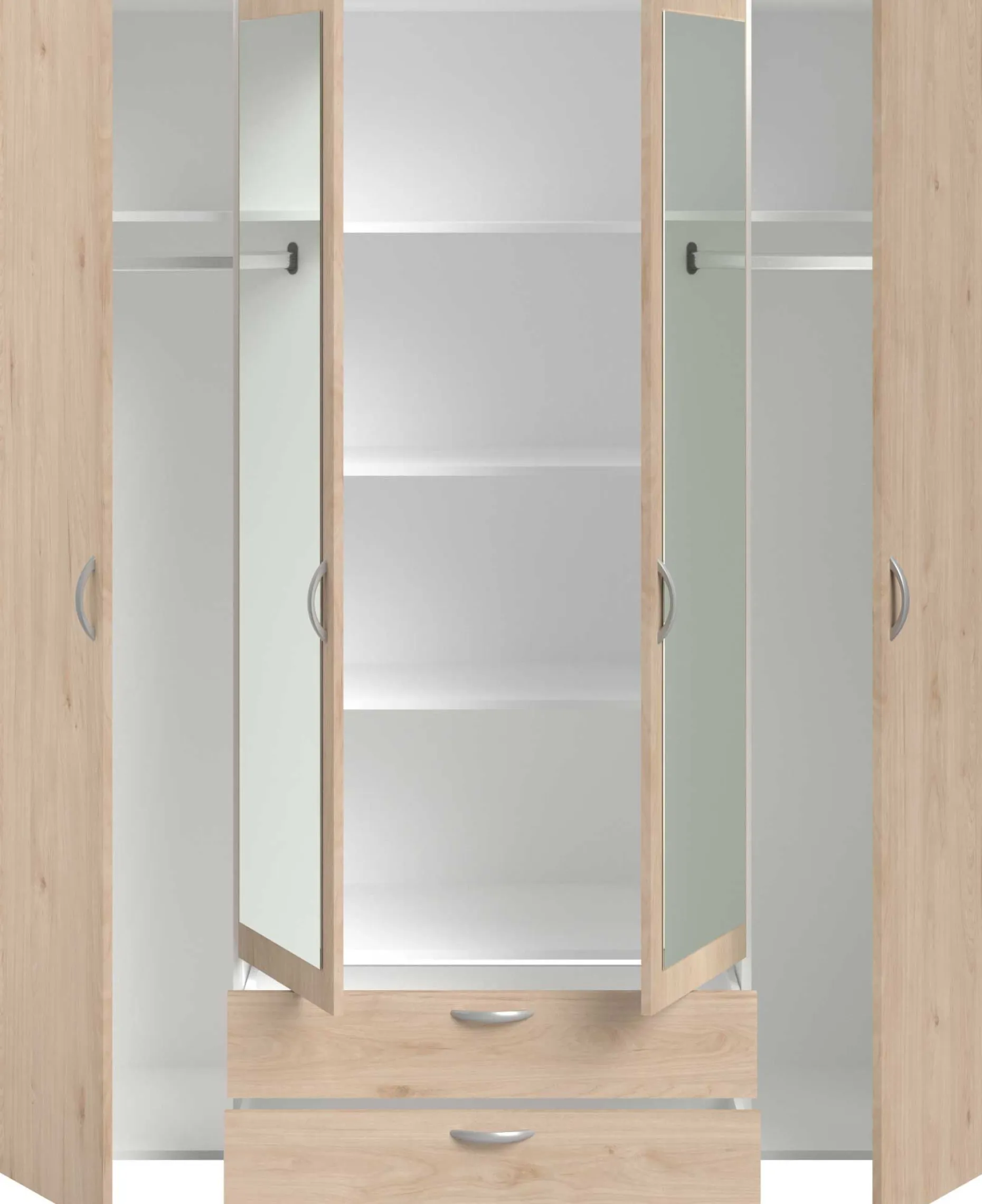 Salvador Kleiderschrank mit Spiegel, 4 Türen und 2 Schubladen - jackson oak