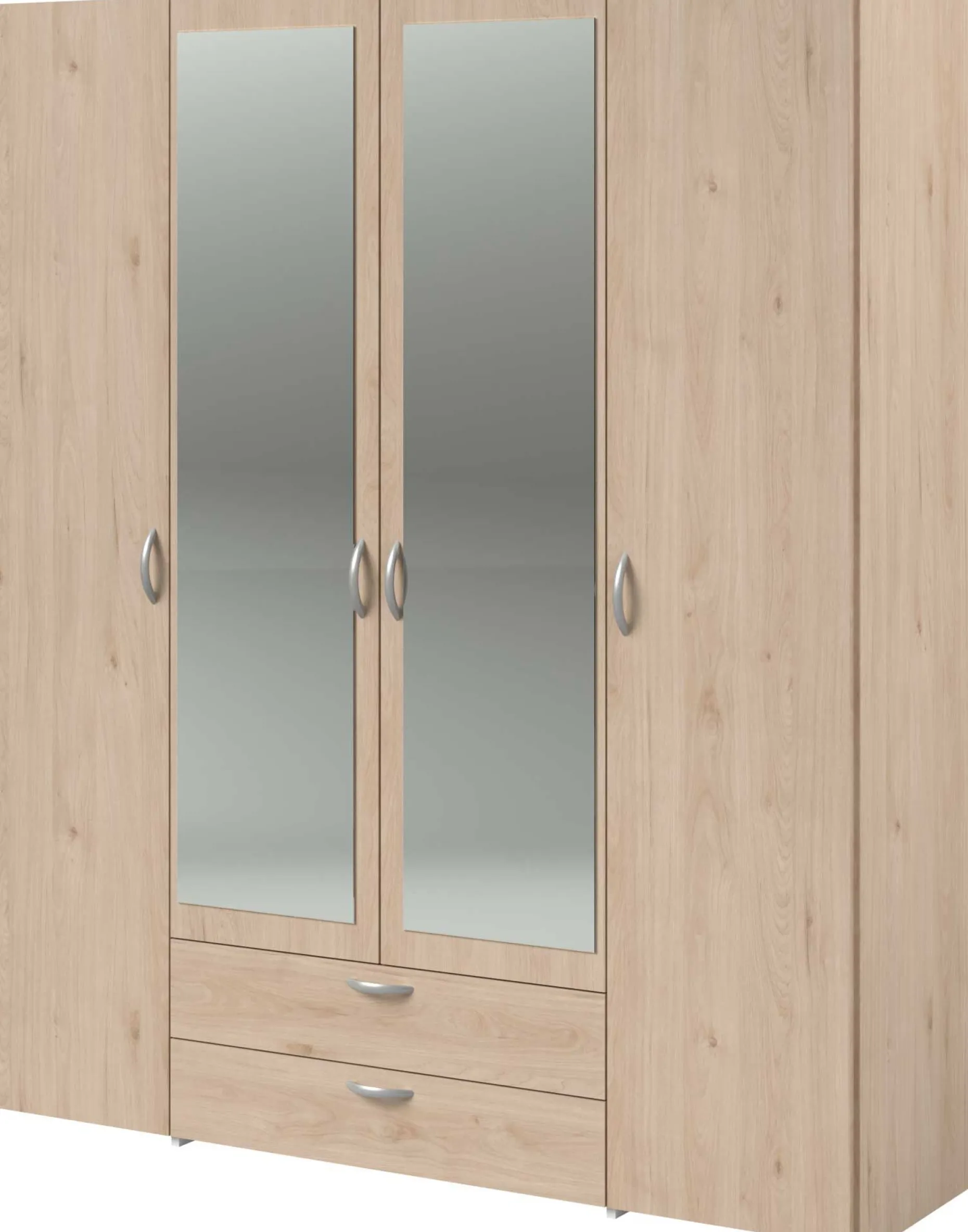 Salvador Kleiderschrank mit Spiegel, 4 Türen und 2 Schubladen - jackson oak