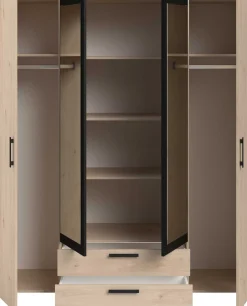 Salvador Kleiderschrank mit Spiegel, 4 Türen und 2 Schubladen - jackson oak/schwarz