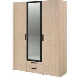 Salvador Kleiderschrank mit Spiegel, 3 Türen und 2 Schubladen - jackson oak/schwarz