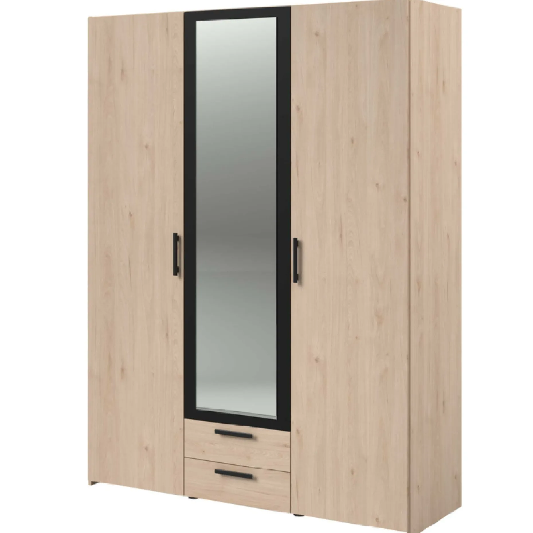Salvador Kleiderschrank mit Spiegel, 3 Türen und 2 Schubladen - jackson oak/schwarz