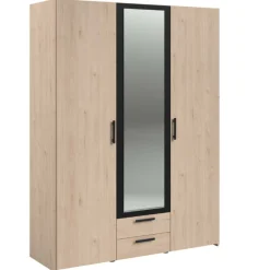 Salvador Kleiderschrank mit Spiegel, 3 Türen und 2 Schubladen - jackson oak/schwarz