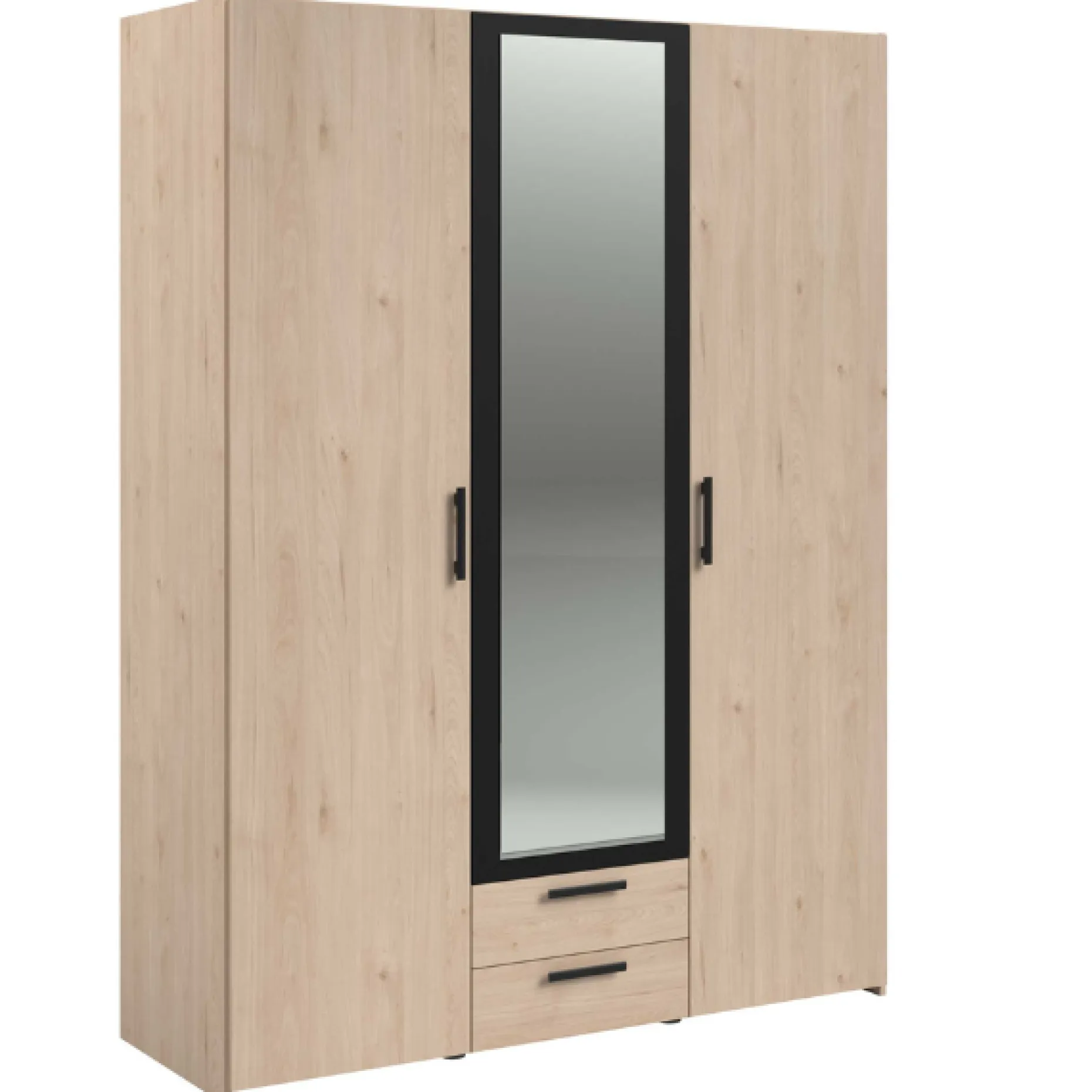 Salvador Kleiderschrank mit Spiegel, 3 Türen und 2 Schubladen - jackson oak/schwarz