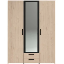 Salvador Kleiderschrank mit Spiegel, 3 Türen und 2 Schubladen - jackson oak/schwarz