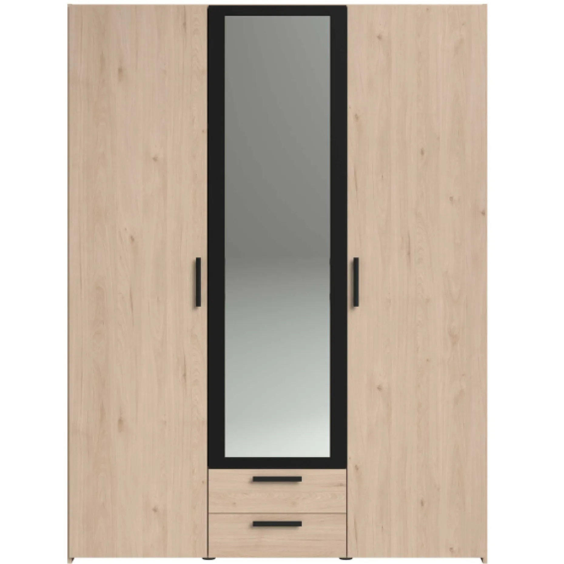 Salvador Kleiderschrank mit Spiegel, 3 Türen und 2 Schubladen - jackson oak/schwarz