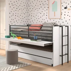 Sammie Halbhochbett 90x200cm mit 2 Betten, Bettkasten und Schreibtisch - weiß
