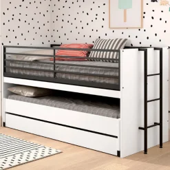 Sammie Halbhochbett 90x200cm mit 2 Betten, Bettkasten und Schreibtisch - weiß