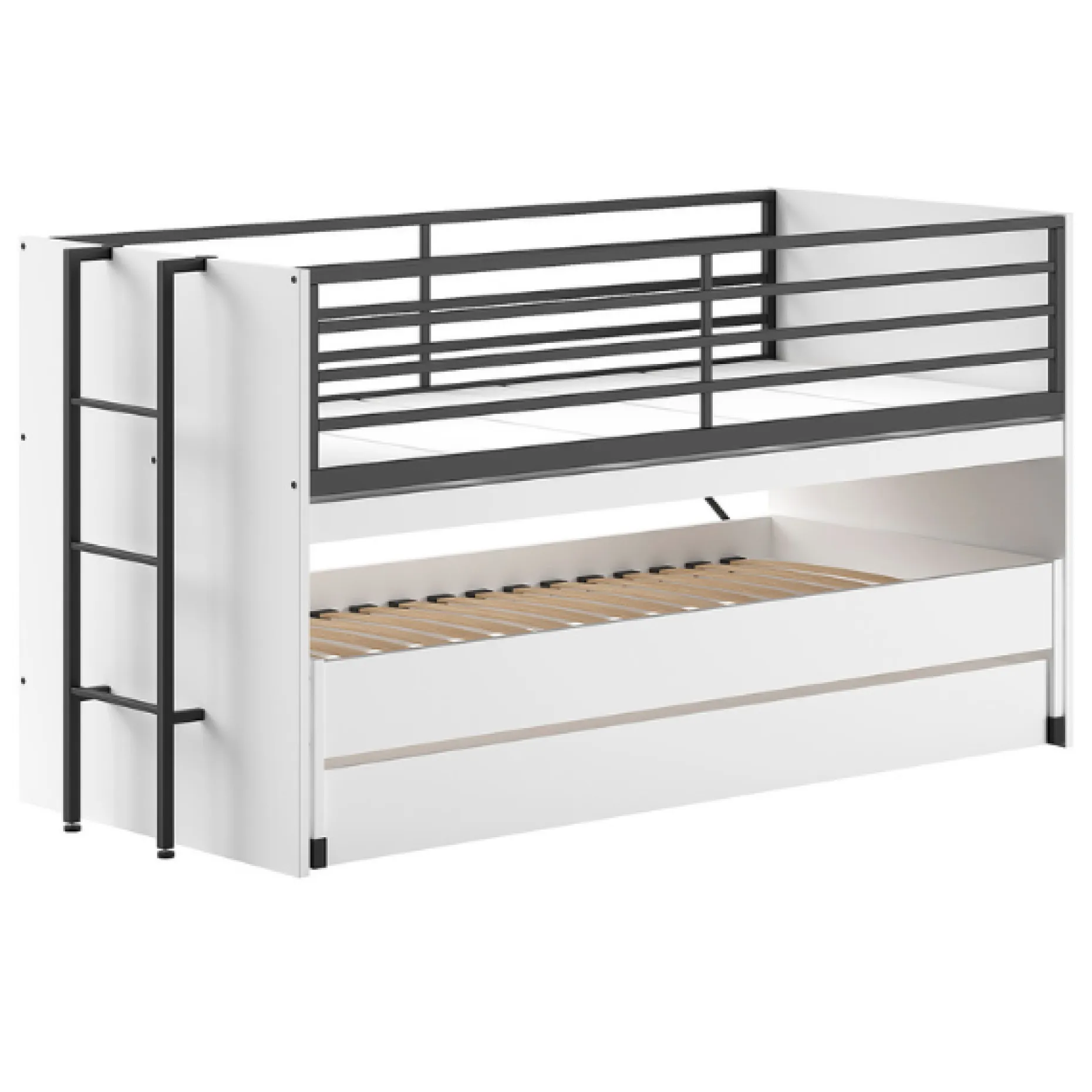 Sammie Halbhochbett 90x200cm mit 2 Betten, Bettkasten und Schreibtisch - weiß