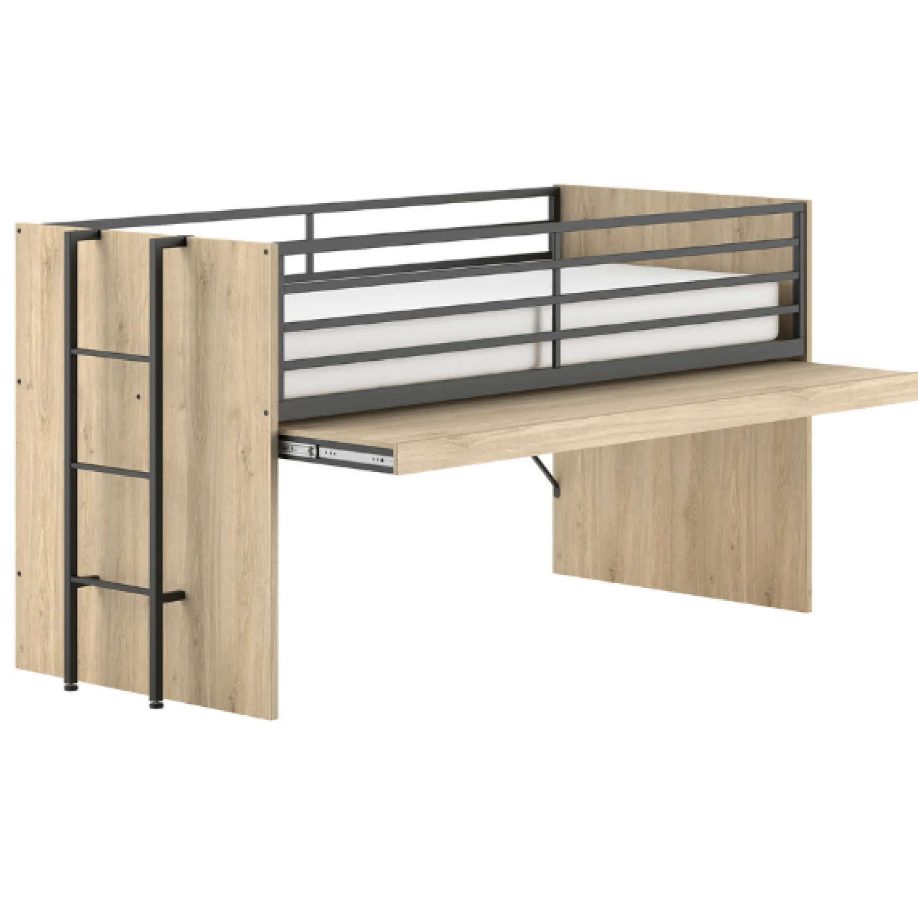 Sammie Halbhochbett 90x200cm - mit Schreibtisch - Eiche Dekor