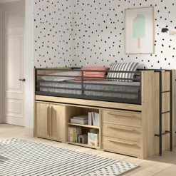 Sammie Halbhochbett 90x200cm - mit Schreibtisch und Stauraum - Eiche Dekor