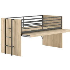 Sammie Halbhochbett 90x200cm - mit Schreibtisch und Stauraum - Eiche Dekor