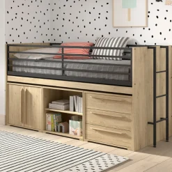 Sammie Halbhochbett 90x200cm - mit Schreibtisch und Stauraum - Eiche Dekor