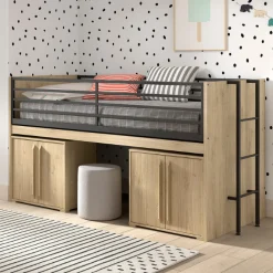 Sammie Halbhochbett 90x200cm - mit Schreibtisch und Kommode - Eiche Dekor