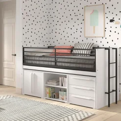 Sammie Halbhohes Bett 90x200cm - mit Schreibtisch und Stauraum - weiß