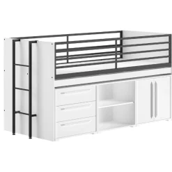 Sammie Halbhohes Bett 90x200cm - mit Schreibtisch und Stauraum - weiß